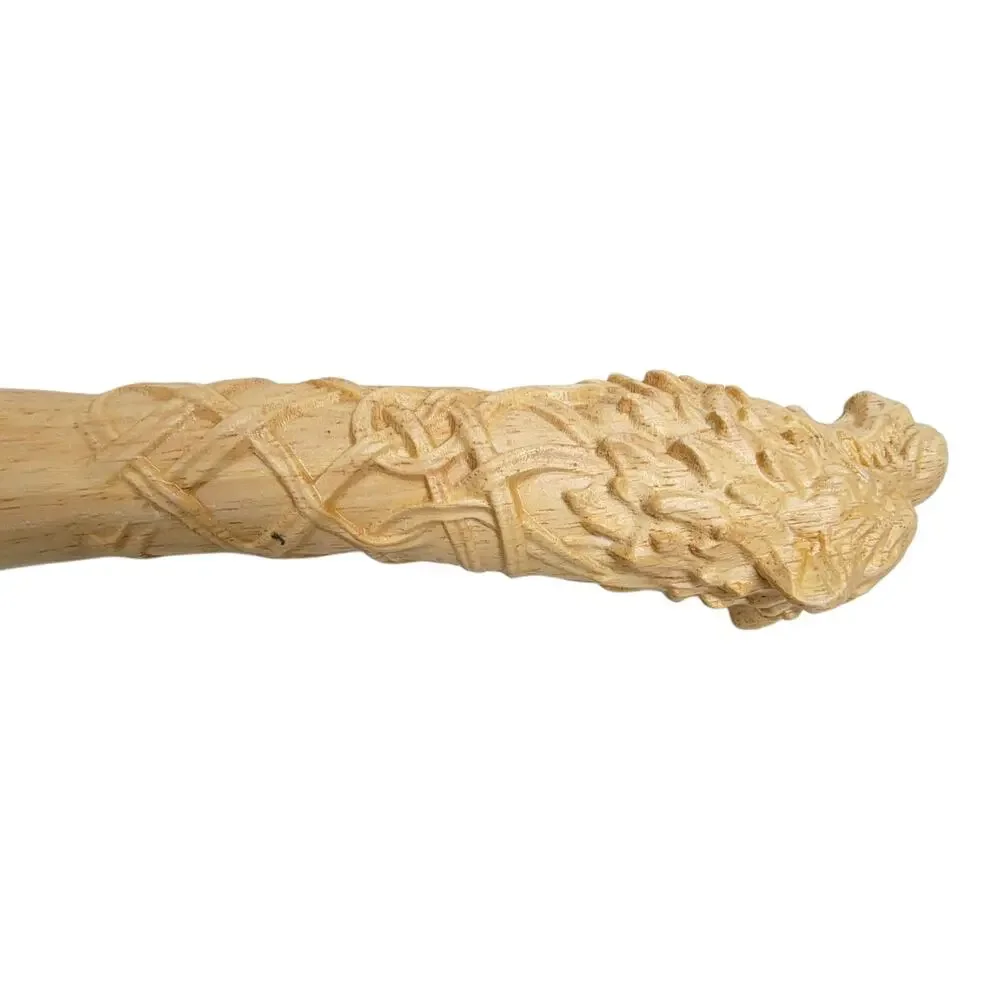 Hand Carved Wood Wolf Baton Club Direwolf Norse Pagan Altar Talking Stick 17